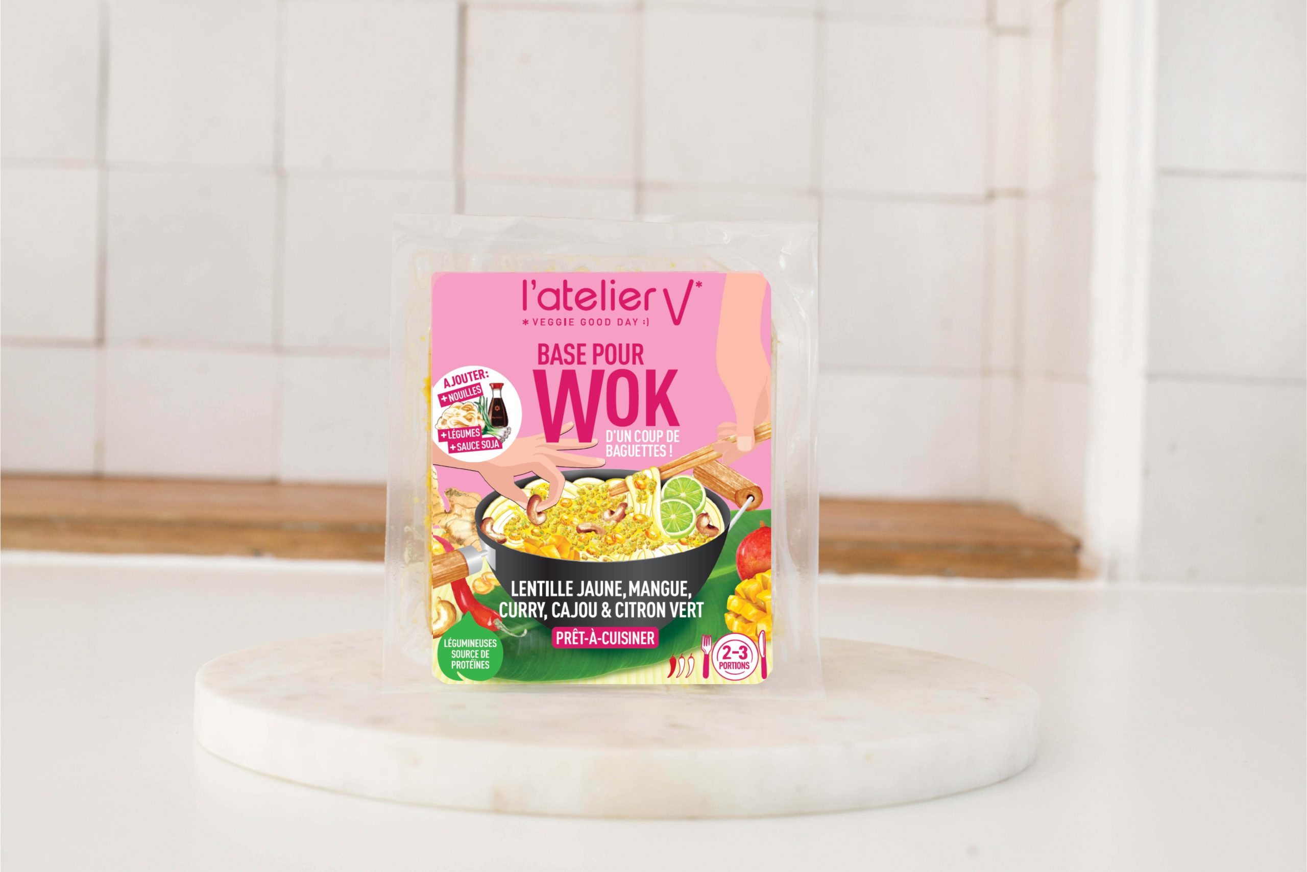 BASE WOK prêt-à-cuisiner - Lentille jaune, mange, curry, cajou et citron vert