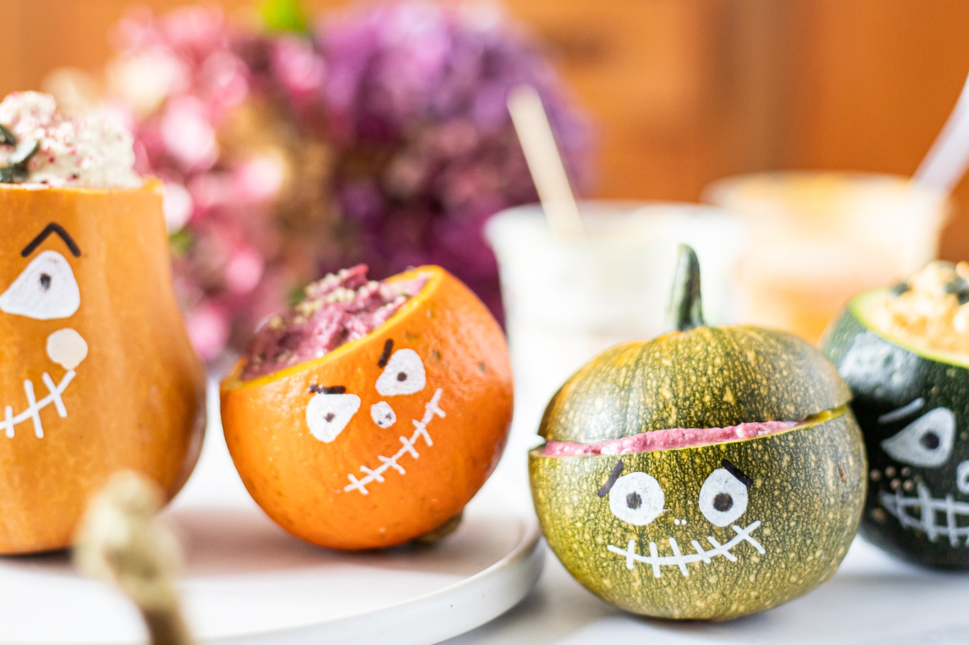 petits pots de courges fourrees au houmous special soiree halloween